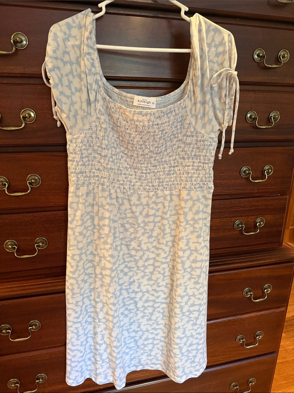 Kaileigh Blue and White Smocked Midi Dress